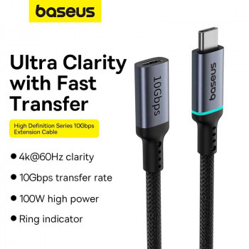 Baseus 10GBps Extension Cable, 0.5m, PD 100w, 4K@60Hz, model BS-OH157, black