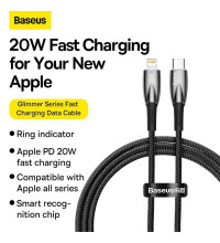 Baseus Glimmer Series Cable Type-C to Lightning, PD 20w, 1m, (CADH000001) black