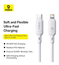 Baseus Silky Charging Cable, Type-C to iP PD20W, 1m, 10000 bending, силикон, model CB000116, white