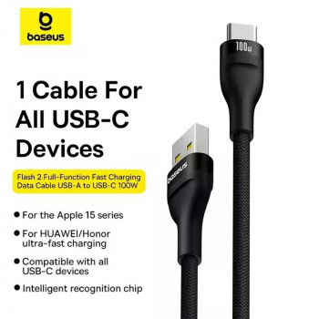 Baseus Flash 2 Cable USB to Type-C, 100w, 1m, 5Amax, CB000086 (P1031180111-00) black