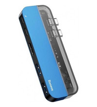 Baseus Transparent Series Dual Type-C HUB Adapter 2xUSB3.0 + HDMI 4K + 2xType-C (CAHUB-TS03) blue