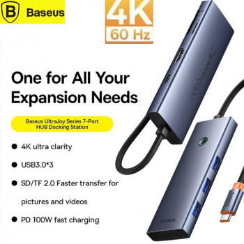 Baseus UltraJoy Series 7-in-1, Type-C to HDMI 4K60Hz+3xUSB3.0+TF/SD+D100w, model BS-OH159