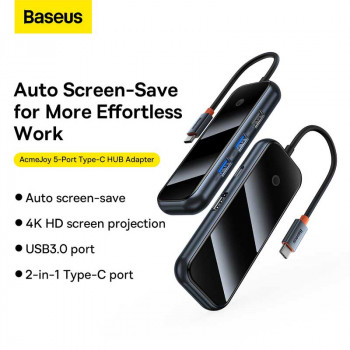 Baseus AcmeJoy 5-in-1, Type-C to HDMI 4K+3xUSB3.0+1xUSB2.0+USB-C PD100w & Data 5Gbps, model BS-OH088