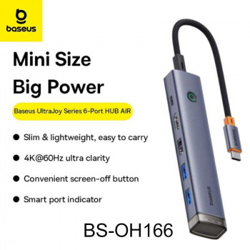Baseus UltraJoy Series 6-in-1, Type-C to HDMI 4K60Hz+2xUSB3.0+1xUSB2.0+USB-C 3.0+PD100w, BS-OH166