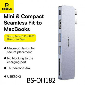 Baseus UltraJoy Series 6-in-1, Type-C to HDMI 4K60Hz+2xUSB3.0+TF/SD+PD100w/40Gbps, model BS-OH182