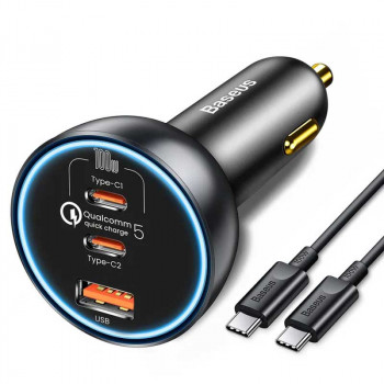 Baseus Qualcomm QC5 Technology Car Charger C+C+U 160W Set  (TZCCZM-0G) gray
