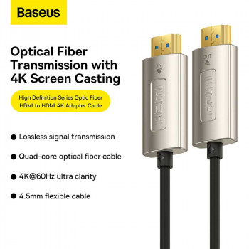 Baseus High Definition Series Optic Fiber HDMI, 10m, 4KHD (4K@60Hz) (WKGQ050101) черный 