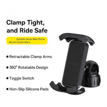 Baseus QuickGo Series Bike Phone Mount, model BS-CM024, 5.4"-7.2" (C40561500113-00) black