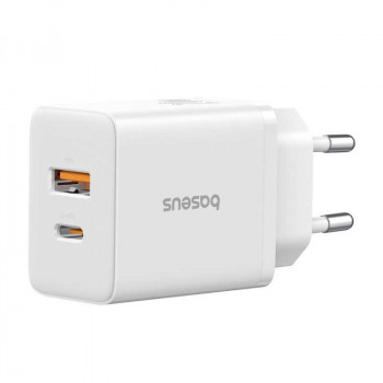 Baseus Cube Fast Charger U+C 20W EU, QC 18w + PD 20w, model CCXFK20UE, moon white