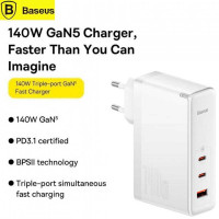 Baseus GaN 5 Pro Quick Charger C+C+U, 140w, cabel C-C 100w, CCGAN140CE (CCGP100202) White