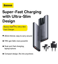 Baseus GaN 5 Pro Ultra Slim Quick Charger C+U, PD 65w + QC 60w, кабель C-C 100w, CCGAN65S5-OE, black