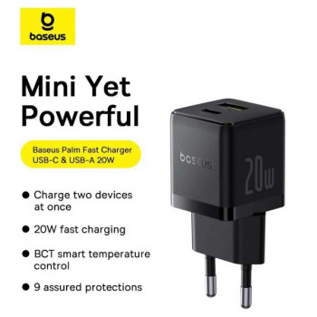 Baseus Palm Fast Charger C+U 20W EU (CCZC20UE) P10111608113-00 black