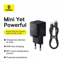 Baseus Palm Fast Charger C+U 20W EU set, cable USB-C to USB-C 1m60w (CCZC20UE) P10111608113-01 black