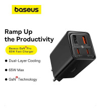 Baseus GaN 6 Pro Quick Charger 2C+2U, 65w, кабель C-C 100w, CCGAN65E6 (P101623701113-00) black