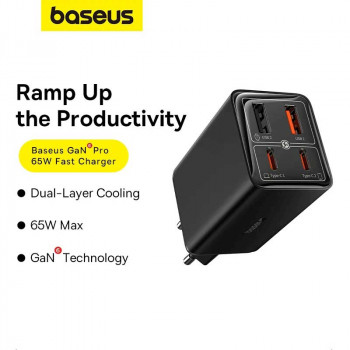 Baseus GaN 6 Pro Quick Charger 2C+2U, 65w, кабель C-C 100w, CCGAN65E6 (P101623701113-00) black