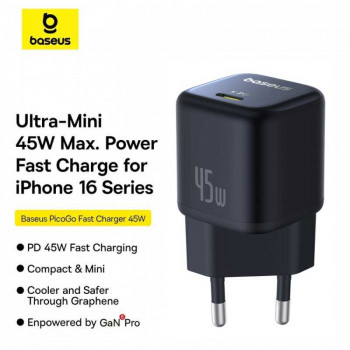 Baseus PicoGo Fast Charger 1C 45W EU (CCGAN45CE) P10176800123-00 black