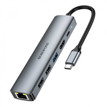 Borofone DH16 Buddy Type-C 6-in-1 Adapter, Type-C to 1xUSB3.0+2xUSB2.0+PD100w+HDMI 4K@30Hz+LAN100