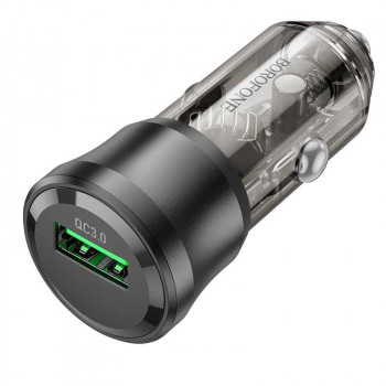 Borofone BZ23 Noble single-port QC3.0 car charger, 18W, 1xUSB, transparent black