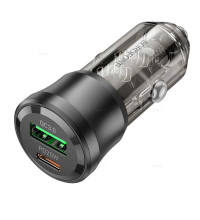 Borofone BZ25 Journey 38W dual port PD20W+QC3.0 Car Charger, transparent black
