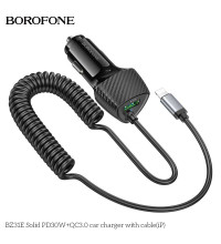 Borofone BZ31E Solid PD30w+QC3.0 car charger with cable (iP), black