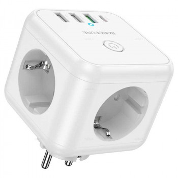 Borofone BAC10 Cypress 3 position 7-in-1 outlet extender (C+3U), 3xAC + 3USB + USB-C 20w, AC2500w