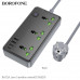 Borofone BAC2A Leya 3 position socket (C+3U), 3xAC + 3USB + USB-C 12w, AC2500w, 1.5m, black