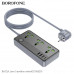 Borofone BAC2A Leya 3 position socket (C+3U), 3xAC + 3USB + USB-C 12w, AC2500w, 1.5m, black