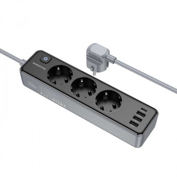 Borofone BAC8 Power 3-position 7-in-1 outlet, 3xAC + 3USB + USB-C, 2m, black