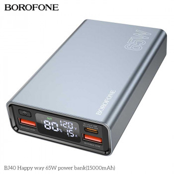 Borofone BJ40 Happy way 65W Power Bank 15000mah, SCP 22.5w, LED digital display, grey