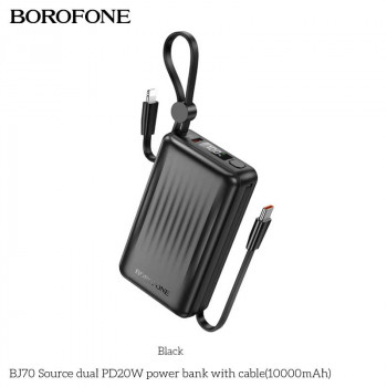 Borofone BJ70 Source Dual PD20W Power Bank 10000mah, кабели L 10w + C PD20w, LED, black