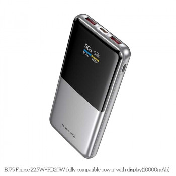 Borofone BJ75 Foinse 22.5W+PD20W Power Bank 10000mah with display, LED, silver