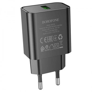 Borofone BA72A Spring single port QC3.0 charger, 1USB QC3.0, 18w, black