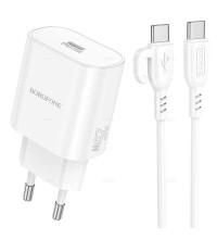 Borofone BA82A Platinum Single Port PD25W charger set (EU), кабель C-C, white