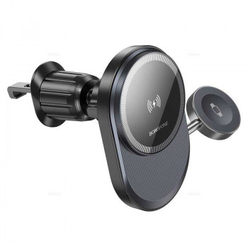 Borofone BH219 Fine 2-in-1 wireless fast charging car holder, в решетку, Qi 15w, black