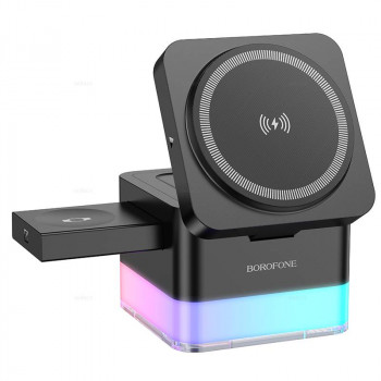Borofone BQ34 Square 3-in-1 folding magnetic wireless fast charger, QI 15w, black