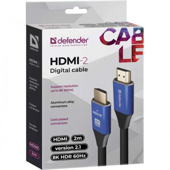 Defender HDMI-2 8K HDR 60Hz HDMI to HDMI Cable, 2m, V2.1, 48Gbps (87331) черный с синим