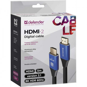 Defender HDMI-2 8K HDR 60Hz HDMI to HDMI Cable, 5m, V2.1, 48Gbps (87333) черный с синим