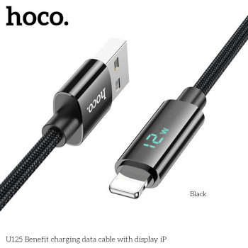 Hoco U125 Benefit Charging Data Cable with display, 8-pin, в оплетке, 1.2m, 2.4A, black