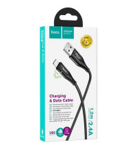 Hoco U93 Shadow, Lightning, в оплетке, LED, 2.4A, 1.2m, black