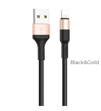Hoco X26 Xpress Charging Data Cable, 8-pin, в оплетке, 1m, 2.4A, black gold