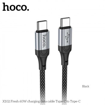 Hoco X102 Fresh 60W Cable, Type-C to Type-C, 3A, 60w, 1m, оплетка, black