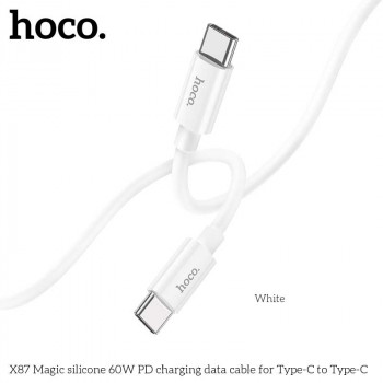 Hoco X87 Magic Silicone PD Charging Data Cable for Type-C, C to C PD60W, 1m, 60W, white