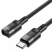Hoco U107 Type-C male to Type-C female extension cable, 1.2m, 3A, оплетка,  black