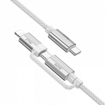Hoco U134 Primero 2in-1 60W Cable, Type-C to Type-C + adapter C-to-iP, 3A, 1.2m, оплетка, gray