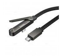 Hoco U150 Exquisite bracket Cable, Type-C to Type-C, 3A, 60w, 1.2m, оплетка, плоский, подставка, bk
