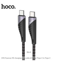Hoco U95 Freeway 60w cable, Type-C to Type-C, 3A, 60w, 1.5m, оплетка, black