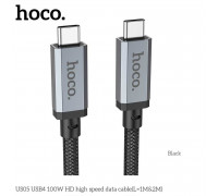 Hoco US05 USB4 100w HD high speed data Cable, Type-C to Type-C, 20Gbps, 4K60Hz, 2m, оплетка, black