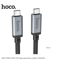 Hoco US05 USB4 100w HD high speed data Cable, Type-C to Type-C, 20Gbps, 4K60Hz, 2m, оплетка, black