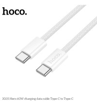 Hoco X105 Hero 60W Cable, Type-C to Type-C, 3A, 60w, 1m, оплетка, white