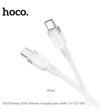 Hoco X109 Energy 60W silicon cable, Type-C to Type-C, 1m, white